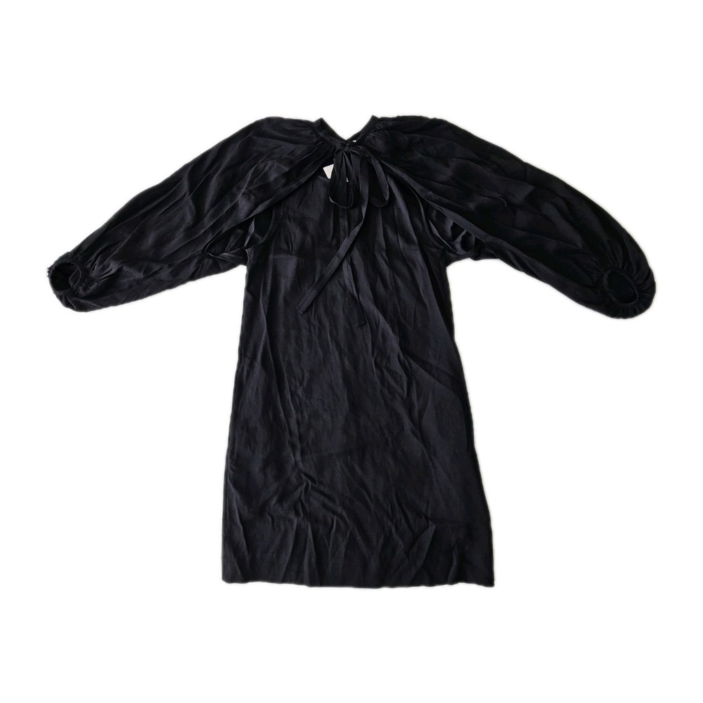 NWT COS Cape Balloon Sleeve Ascot Bow Necktie LBD Black Mini Shift Dress 6